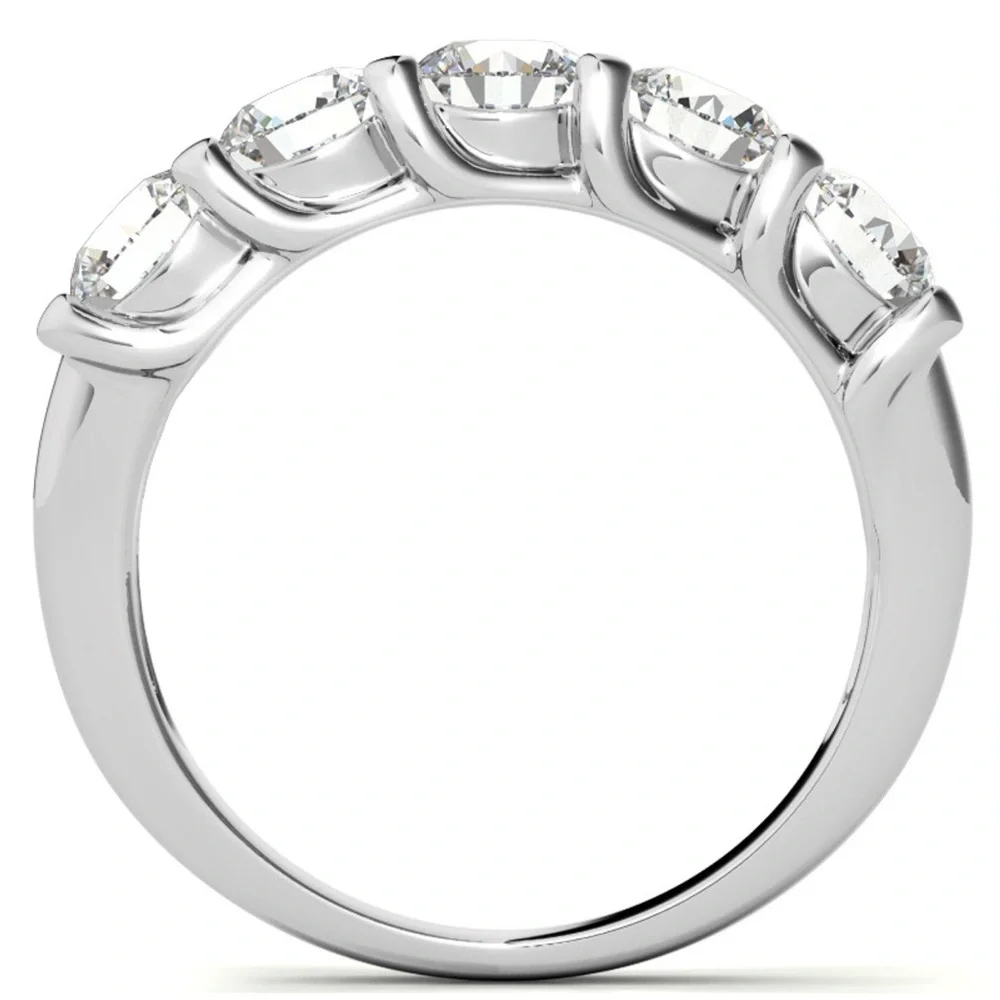 Solid 14k white gold 5 stone anniversary band ring 6.25 - Picture 3 of 16